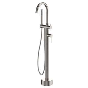 Kaya Floor Mounted Bath Mixer With Hand Shower, Brushed Nickel