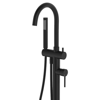 Kaya Floor Mounted Bath Mixer With Hand Shower, Matte Black