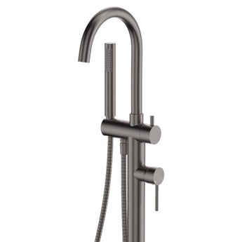 Kaya Floor Mounted Bath Mixer With Hand Shower, Gun Metal