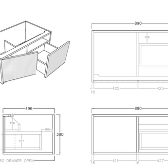 Bellevue Wall Hung Fluted Costal Oak Vanity 900mm