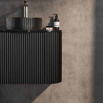 Avalon Wall Hung Fluted Matte Black Vanity 600mm