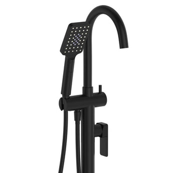 Tono Floor Mounted Bath Mixer With Hand Shower, Matte Black