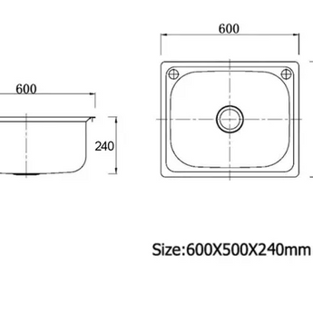 45L LAUNDRY SINK WITH SIDE TAPHOLE 600X500X240mm