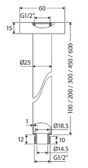 Round Shower Dropper, 600mm, Chrome