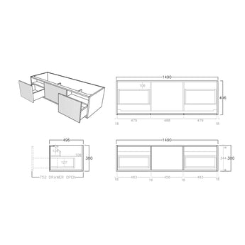 Bellevue Wall Hung Fluted Prime Oak Vanity 1500mm