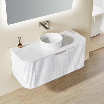 Avalon Wall Hung Fluted Matte White Vanity 1200