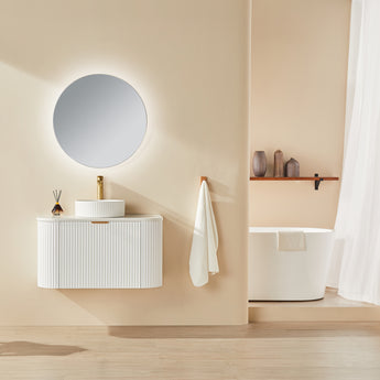 Avalon Wall Hung Fluted Matte White Vanity 900mm