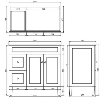 Harrington Floor Vanity Matte Black 900mm, CH94LL-MB