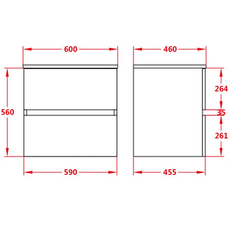 Stella Wall Hung Vanity OAK600-WH-Cab, Cabinet only