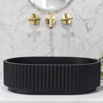 Stadio Groove 480mm Fluted Oval Artificial Stone Above-Counter Basin, CSB716-MB