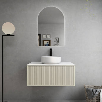 Bellevue Wall Hung Fluted Coastal Oak Vanity 900mm