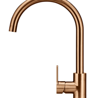 ROUND GOOSENECK KITCHEN MIXER TAP WITH PADDLE HANDLE, LUSTRE BRONZE