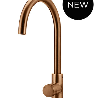 ROUND GOOSENECK KITCHEN MIXER TAP WITH PINLESS HANDLE, LUSTRE BRONZE