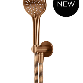 ROUND THREE FUNCTION HAND SHOWER ON FIXED BRACKET, LUSTRE BRONZE