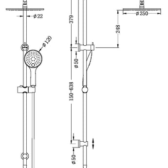 TWIN SHOWER ON RAIL ROUND BRUSHED NICKLE 10 SHOWER HEAD