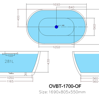 Olivia Free Standing Bathtub, OVBT1700-OF