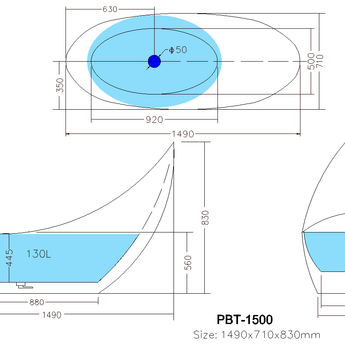 Posh Free Standing Bathtub, PBT1500MW