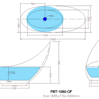 Posh Free Standing Bathtub, PBT1680-NF