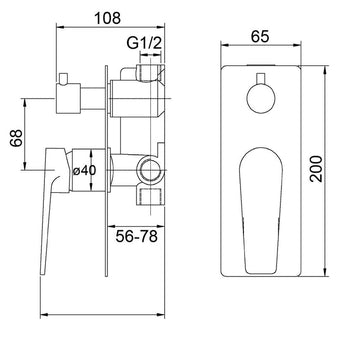 ZEVIO WALL DIVERTER MIXER MATTE BLACK