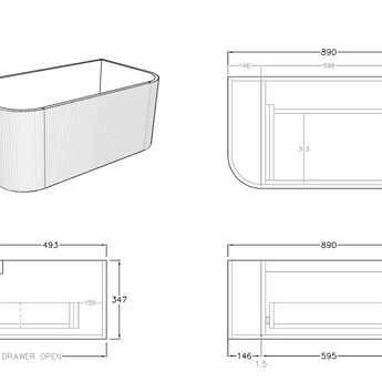 Bronte Wall Hung Vanity Prime Oak 890m, KC95W-PO