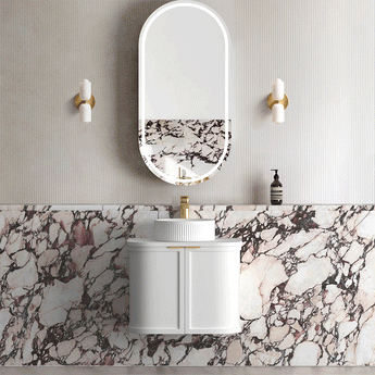 HAMPSHIRE 600MM SATIN WHITE WALL HUNG CURVE VANITY