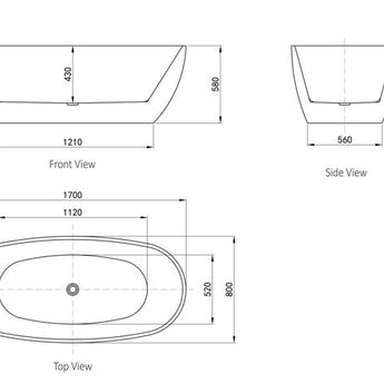 VINNY 1700X800X580 GLOSS WHITE EGG SHAPE BATHTUB NF