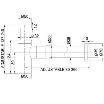 BOTTLE TRAP ROUND BRUSHED GOLD 32/40MM WASTE, 40MM CONNECTION