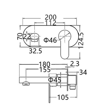 Vogh Wall Basin Mixer, Chrome