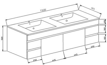 Wall Hung Pavia 1500x460 Vanity