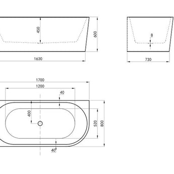 LEFT CORNER 1700X800X600 GLOSS WHITE BATHTUB NF