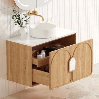 LAGUNA 900MM NATURAL AMERICAN OAK WALL HUNG VANITY