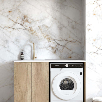 BYRON/BONDI NATURAL OAK BASE LAUNDRY CABINET WITH STONE TOP AND SINK 1300X600X900