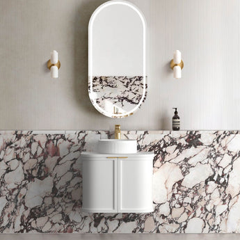 HAMPSHIRE 600MM SATIN WHITE WALL HUNG CURVE VANITY