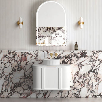 HAMPSHIRE 750MM SATIN WHITE WALL HUNG CURVE VANITY (12TH & NTH ONLY)