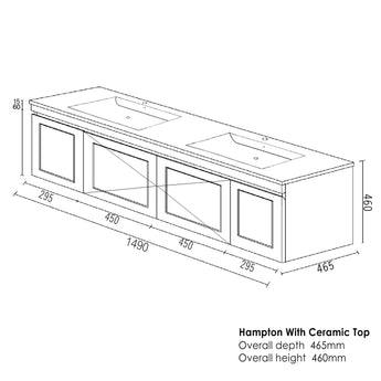 HAMPTON MARK 1500MM SATIN WHITE WALL HUNG VANITY