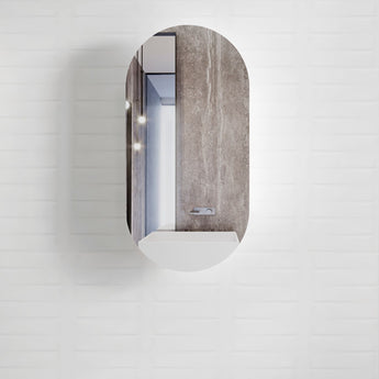 Noosa 900x450mm Pill Shape White Shaving Cabinet
