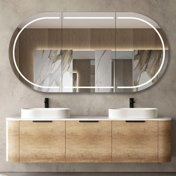 Bondi Natural Oak Curve 1800mm Wall Hung Vanity