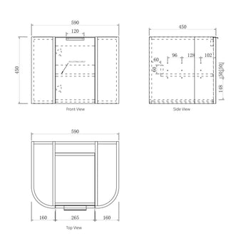 Bondi Satin White Fluted 600mm Wall Hung Curve Vanity