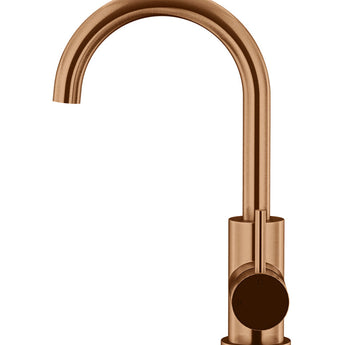 ROUND GOOSENECK BASIN MIXER WITH COLD START, LUSTRE BRONZE