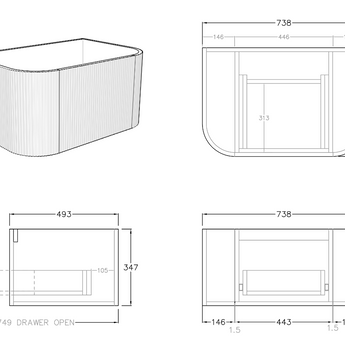 Bronte Wall Hung Vanity Prime Oak 738mm