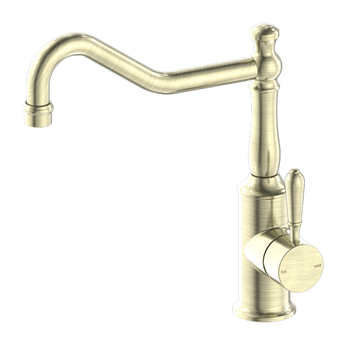 YORK KITCHEN MIXER HOOK SPOUT WITH METAL LEVER AGED BRASS
