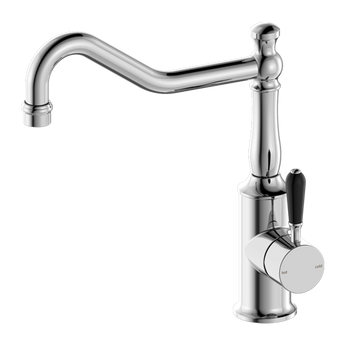 YORK KITCHEN MIXER HOOK SPOUT WITH BLACK PORCELAIN LEVER CHROME