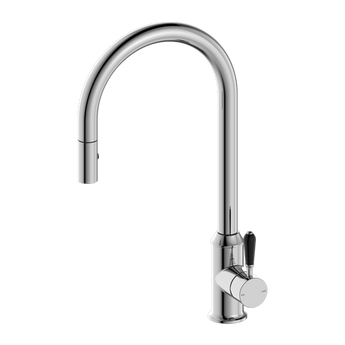 YORK PULL OUT SINK MIXER WITH VEGIE SPRAY FUNCTION WITH BLACK PORCELAIN LEVER CHROME