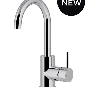 ROUND GOOSENECK BASIN MIXER WITH COLD START
