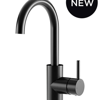 ROUND GOOSENECK BASIN MIXER WITH COLD START