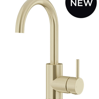 ROUND GOOSENECK BASIN MIXER WITH COLD START
