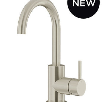 ROUND GOOSENECK BASIN MIXER WITH COLD START