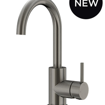 ROUND GOOSENECK BASIN MIXER WITH COLD START