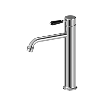 YORK STRAIGHT TALL BASIN MIXER WITH BLACK PORCELAIN LEVER CHROME