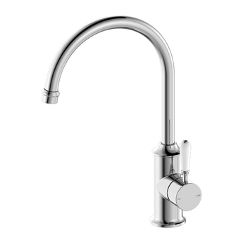 YORK KITCHEN MIXER GOOSENECK WITH WHITE PORCELAIN LEVER CHROME